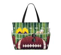 ASFgda Borsa da spiaggia con stampa campo da football americano e palla,Borsa da spiaggia impermeabile a prova di sabbia,Borsa da spiaggia pieghevole leggera con cerniera di grande capacità