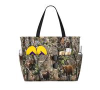 ASFgda Borsa da spiaggia con stampa di alce e cervi, caccia alla fauna selvatica, borsa da spiaggia impermeabile a prova di sabbia, borsa tote leggera pieghevole con cerniera