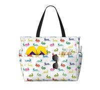 ASFgda Borsa da spiaggia con stampa di conigli in diverse pose che saltano in corsa, borsa da spiaggia impermeabile a prova di sabbia, borsa tote leggera pieghevole con cerniera