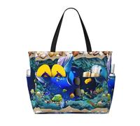 ASFgda Borsa da spiaggia con stampa di delfini subacquei 3D, borsa da spiaggia impermeabile a prova di sabbia, borsa da spiaggia leggera pieghevole con cerniera