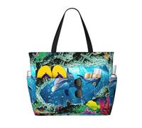 ASFgda Borsa da spiaggia con stampa di delfini subacquei oceano,Borsa da spiaggia impermeabile a prova di sabbia,Borsa da spiaggia leggera pieghevole con cerniera di grande capacità