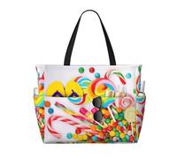 ASFgda Borsa da spiaggia con stampa di dolci caramelle,Borsa da spiaggia impermeabile a prova di sabbia,Borsa da spiaggia pieghevole leggera di grande capacità con cerniera