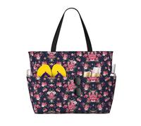 ASFgda Borsa da spiaggia con stampa di fiori di peonia,Borsa da spiaggia impermeabile a prova di sabbia,Borsa da spiaggia pieghevole leggera con cerniera di grande capacità
