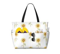 ASFgda Borsa da spiaggia con stampa di girasole in fiore,Borsa da spiaggia impermeabile a prova di sabbia,Borsa da spiaggia pieghevole leggera di grande capacità con cerniera