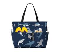 ASFgda Borsa da spiaggia con stampa di squalo oceano,Borsa da spiaggia impermeabile a prova di sabbia,Borsa da spiaggia pieghevole leggera con cerniera di grande capacità