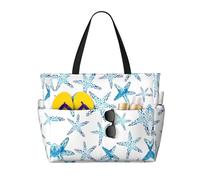 ASFgda Borsa da spiaggia con stampa di stelle marine,Borsa da spiaggia impermeabile a prova di sabbia,Borsa da spiaggia pieghevole leggera di grande capacità