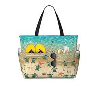 ASFgda Borsa da spiaggia con stampa di stelle marine tartaruga,Borsa da spiaggia impermeabile a prova di sabbia,Borsa da spiaggia leggera pieghevole con cerniera di grande capacità