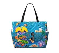 ASFgda Borsa da spiaggia con stampa di tartarughe marine oceaniche tropicali e stelle marine, borsa da spiaggia impermeabile a prova di sabbia, borsa tote leggera pieghevole con cerniera