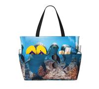 ASFgda Borsa da spiaggia con stampa divertente delfino che ti guarda,Borsa da spiaggia impermeabile a prova di sabbia,Borsa da spiaggia leggera pieghevole con cerniera di grande capacità
