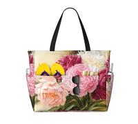 ASFgda Borsa da spiaggia con stampa fiori di peonia,Borsa da spiaggia impermeabile a prova di sabbia,Borsa da spiaggia pieghevole leggera di grande capacità