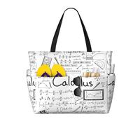 ASFgda Borsa da spiaggia con stampa geometrica e calcolo matematico, borsa da spiaggia impermeabile a prova di sabbia, borsa tote leggera pieghevole con cerniera