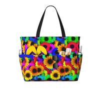 ASFgda Borsa da spiaggia con stampa girasole arcobaleno,Borsa da spiaggia impermeabile a prova di sabbia,Borsa da spiaggia pieghevole leggera con cerniera di grande capacità