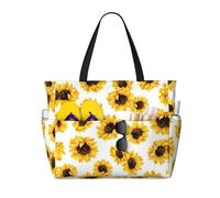 ASFgda Borsa da spiaggia con stampa girasole,Borsa da spiaggia impermeabile a prova di sabbia,Borsa da spiaggia pieghevole leggera con cerniera di grande capacità