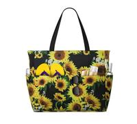 ASFgda Borsa da spiaggia con stampa girasole,Borsa da spiaggia impermeabile a prova di sabbia,Borsa da spiaggia pieghevole leggera con cerniera di grande capacità