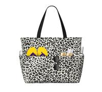 ASFgda Borsa da spiaggia con stampa leopardata nera,Borsa da spiaggia impermeabile a prova di sabbia,Borsa da spiaggia pieghevole leggera di grande capacità