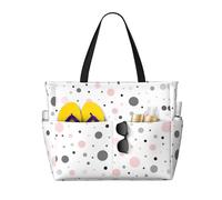 ASFgda Borsa da spiaggia con stampa moderna a pois rosa, grigio e bianco, borsa da spiaggia impermeabile a prova di sabbia, borsa tote leggera pieghevole con cerniera