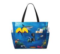 ASFgda Borsa da spiaggia con stampa mondo sottomarino,Borsa da spiaggia impermeabile a prova di sabbia,Borsa da spiaggia pieghevole leggera di grande capacità