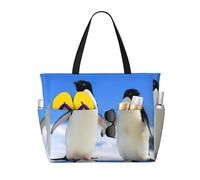 ASFgda Borsa da spiaggia con stampa pinguino,Borsa da spiaggia impermeabile a prova di sabbia,Borsa da spiaggia pieghevole leggera di grande capacità