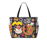 ASFgda Borsa da spiaggia con stampa pizza chef,Borsa da spiaggia impermeabile a prova di sabbia,Borsa da spiaggia pieghevole leggera di grande capacità