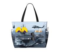 ASFgda Borsa da spiaggia con stampa portaerei,Borsa da spiaggia impermeabile a prova di sabbia,Borsa da spiaggia pieghevole leggera di grande capacità