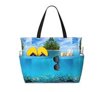 ASFgda Borsa da spiaggia subacquea con stampa di fondali marini,Borsa da spiaggia impermeabile a prova di sabbia,Borsa da spiaggia leggera pieghevole con cerniera di grande capacità
