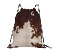 ASFgda Borsa di immagazzinaggio dello sport dello zaino della stampa della pelle bovina rosso marrone del cordone per la palestra di viaggio yoga spiaggia zaino per