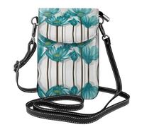 ASFgda Borsa messenger da donna con stampa floreale grigio e bianco foglia di tè piccola con slot per carte di credito portafoglio mobile