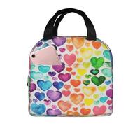 ASFgda Borsa portapranzo con stampa di cuori arcobaleno, per donne e uomini, resistente all'acqua, riutilizzabile, per lavoro/ufficio/viaggio/picnic