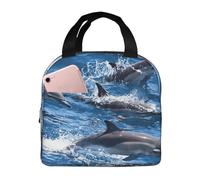 ASFgda Borsa portapranzo con stampa di delfini nel mare, per donne e uomini, resistente all'acqua, riutilizzabile, per lavoro/ufficio/viaggio/picnic