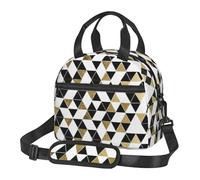 ASFgda Borsa termica per il pranzo, alla moda, moderna, con stampa di triangoli, colore nero, bianco, oro, per uomini e donne, a prova di perdite, impermeabile, riutilizzabile