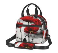 ASFgda Borsa termica per il pranzo, con stampa a forma di papavero, per uomini e donne, a prova di perdite, impermeabile, riutilizzabile