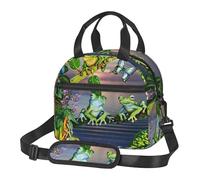 ASFgda Borsa termica per il pranzo, molte rane cantano sui rami, con stampa estiva con farfalle, lago, acqua, per uomini e donne, a prova di perdite, borsa termica per il pranzo, impermeabile e