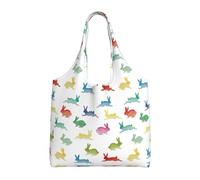 ASFgda Borsa tote in tela con stampa di conigli in diverse pose che saltano e corrono, borsa per la spesa riutilizzabile, borsa a tracolla di grande capacità per uso quotidiano, viaggi, spiaggia