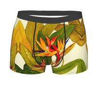 ASFgda Boxer da uomo con stampa tropicale uccello del paradiso, biancheria intima elasticizzata traspirante, traspirante, con cintura comoda e flessibile, Nero , XXL