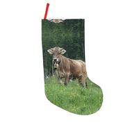 ASFgda Calze natalizie personalizzate con vera mucca svizzera marrone, 45,7 cm, da appendere, per feste, Natale, decorazioni per la famiglia