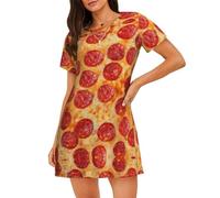 ASFgda Camicia da notte da donna con stampa 3D Pizza Pepperoni Camicia da notte Pullover Camicia da notte morbida manica corta comoda camicia da notte S-Xxxl, Nero , XXL