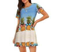 ASFgda Camicia da notte da donna con stampa ananas oceano spiaggia camicia da notte morbida camicia da notte manica corta comoda camicia da notte S-Xxxl, Nero , L