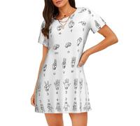 ASFgda Camicia da notte da donna con stampa della lingua dei segni dell'alfabeto. Camicia da notte morbida a maniche corte comoda camicia da notte S-Xxxl, Nero , S