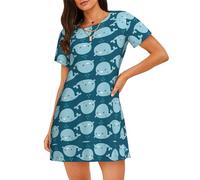 ASFgda Camicia da notte da donna con stampa di balene dei cartoni animati per le donne pullover camicia da notte morbida camicia da notte manica corta comoda camicia da notte S-Xxxl, Nero , L