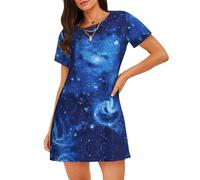 ASFgda Camicia da notte da donna con stampa di galassia spaziale blu universo, camicia da notte morbida camicia da notte manica corta comoda camicia da notte S-Xxxl, Nero , L
