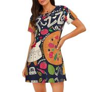 ASFgda Camicia da notte da donna con stampa di pizza da chef camicia da notte morbida camicia da notte a maniche corte comoda camicia da notte S-XXL, Nero , S