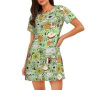 ASFgda Camicia da notte da donna con stampa di porcellino d'india pullover camicia da notte morbida camicia da notte manica corta comoda camicia da notte S-XXL, Nero , L