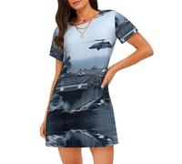 ASFgda Camicia da notte da donna con stampa portaerei camicia da notte morbida camicia da notte manica corta comoda camicia da notte S-XXL, Nero , S