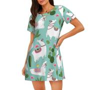 ASFgda Camicia da notte da donna con stampa tropicale lama alpaca cactus fiore camicia da notte pullover camicia da notte morbida manica corta comoda camicia da notte S-Xxxl, Nero , M