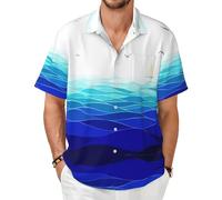 ASFgda Camicia da uomo casual elegante abbottonata onde oceaniche barca a vela con uccelli stampa marittima camicia hawaiana manica corta estate spiaggia camicia con tasca, Nero , XXL