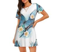 ASFgda Camicie da notte blu con stampa floreale farfalla su fiore per le donne pullover camicia da notte morbida camicia da notte manica corta comoda camicia da notte S-Xxxl, Nero , XL