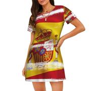 ASFgda Camicie da notte con stampa bandiera della Spagna per le donne pullover camicia da notte morbida camicia da notte manica corta comoda camicia da notte S-Xxxl, Nero , XL