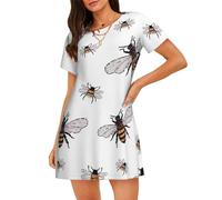 ASFgda Camicie da notte con stampa di api divertenti per le donne pullover camicia da notte morbida camicia da notte manica corta comoda camicia da notte S-XXL, Nero , XXL