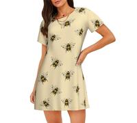 ASFgda Camicie da notte con stampa di api miele per le donne pullover camicia da notte morbida camicia da notte manica corta comoda camicia da notte S-XXL, Nero , XL