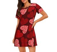 ASFgda Camicie da notte con stampa di cuori rossi per le donne pullover camicia da notte morbida camicia da notte manica corta comoda comoda camicia da notte S-XXL, Nero , M